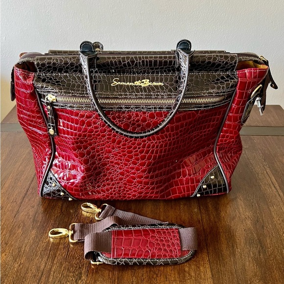 👜 Samantha Brown Burgundy Croco Embossed Overnight Travel Bag 12.5”H x 14”W - Picture 2 of 15